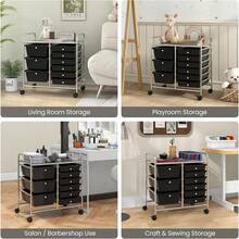 9 Drawers Storage Cart, Multipurpose Utility Rolling Trolley With Lockable Wheels, Mobile Organiser Shelving Unit - Black - View 8