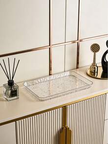 1pc Thick Acrylic Transparent Tray, Modern Wavy Pattern, Rectangular Desktop Organizer/Display Stand, Suitable For: Cosmetics, Tableware, Miscellaneous Items, Office Supplies, Snacks, Candy Box, Weddings, Parties, Gatherings, Daily Use - Clear - View 5