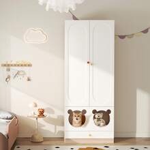 Combined Wardrobe, 2 Pieces, With Clothes Hanger, With Cat Bed, Painted Panel + Particle Board, Ceramic Handle, White + Natural Wood, 160*50*200 Cm - White - View 7