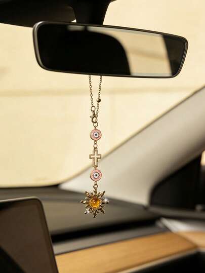 Vintage Hollow Cross Pendant Car Rearview Mirror Decoration, Sun God Car Accessories For Men And Women