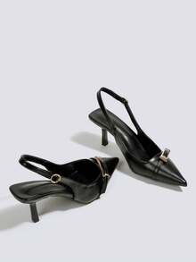 女士黑色露跟高跟鞋、派对高跟鞋、婚鞋、高跟浅口鞋、高跟凉鞋、玛丽珍鞋、正装鞋、尖头套脚高跟鞋 - 黑色 - 查看 4