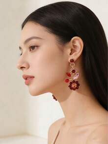 Pendientes colgantes con flor de strass, ideal para San Valentín, Mamá, Madre, Día de la Madre, regalo - Multicolor - Ver 11