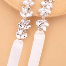 45cm Silver Crystal Rhinestone 1pc Bridal Waist Belt, Versatile Slimming Wedding Dress Accessory - Beige Ribbon - View 3