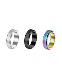 Bộ 3 chiếc nhẫn thép không gỉ thời trang, chất liệu thép không gỉ, có thể xoay, phù hợp cho cả nam và nữ, thích hợp đeo hàng ngày, trong các dịp lễ và hẹn hò. - Nhiều màu - 3 chiếc - Xem 8
