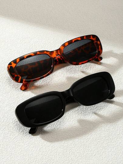 2 piezas Gafas de plástico retro elegantes con estampado geométrico de leopardo, decoración de fiesta, accesorio de playa, para mujer