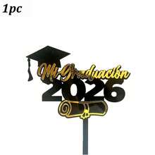 1个/3个/5个金色和黑色“祝贺2026届毕业生”蛋糕装饰插牌，毕业祝贺，毕业派对蛋糕装饰 - 彩色 - 查看 16