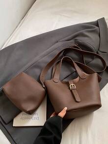 This Fashionable New Handbag Features A Minimalist Multi-Purpose Design, With Metal Buckle Accents. The Adjustable Shoulder Strap Adds A Modern, Stylish Touch, Making It Very Suitable For Shopping And Travel. It Is Lightweight And Spacious, With Ample Storage Space. - Brown - View 6