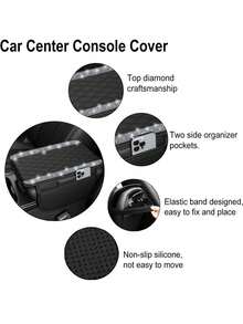 1 Piece Of Bright-Faced Car Center Console Protective Cover, Leather Material, With 2 Storage Bags, Universal Car Armrest Protection Storage Box, Bright-Faced Interior Accessories, Suitable For Most Models - A - View 2