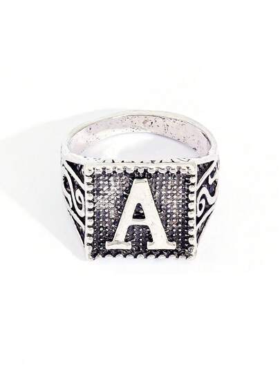 خاتم بتصميم حرف A الرجعي، إكسسوار متعدد الاستخدامات للرجال قطعة واحدة