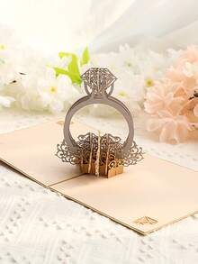 1张弹出式情书和钻石戒指结婚贺卡，带信封 - 按压式贺卡，浪漫之选，适合婚礼、订婚 - 1PC - 查看 4