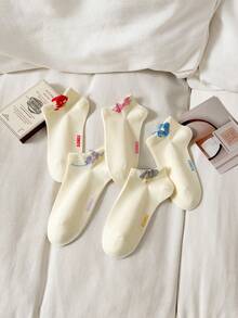 1 Pair Mushroom Bow Tie Boat Socks For Women, Non-Slip & Breathable - White - View 2