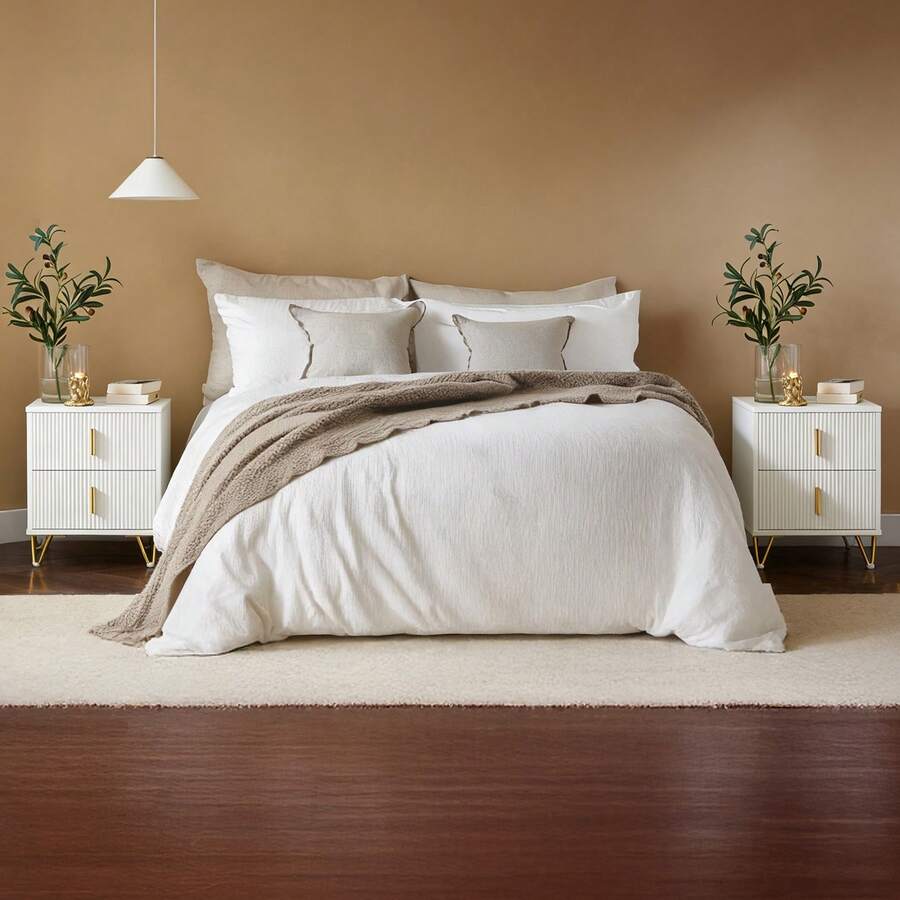 SoBuy Bedside Table With 2 Drawers For A Spring Mattress Bed, Side Table, Telephone Table, Nightstand, W X H X D: 40 X 47 X 40 Cm FBT115 - White X2 - View 1