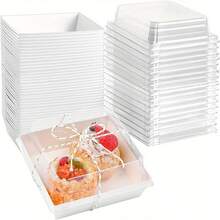 20个（20个盒子+20个盖子）棕色方形蛋糕盒，带盖，适用于三明治、面包、零食、饼干、水果蛋糕和瑞士卷。 - 棕色 - 查看 3