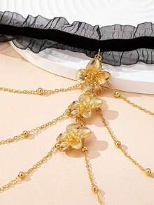 1pc Sexy Lace Gold Tassel Floral Leg Chain, Suitable For Women's Daily, Party And Holiday Wear - Gold - View 2