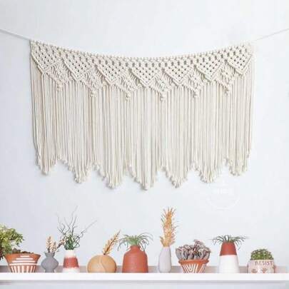 1pc Macrame Wall Hanging, Handwoven Floral Fringe Tapestry, Boho Style Wedding Decor, Backdrop Curtain Wall Hanging