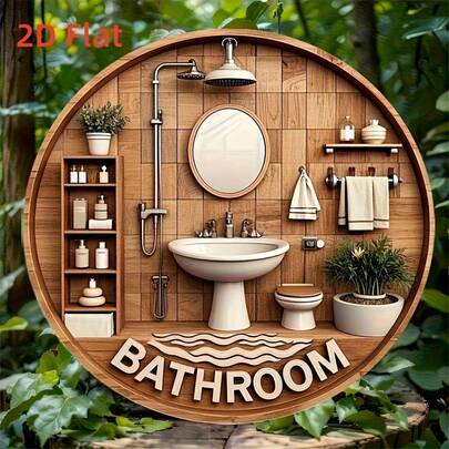 1pc 2D Flat Classic Round Wooden Wall Decor, Made Of Wood Material, Retro Style, No Electricity Required. Suitable For Bedroom, Kitchen, Garden, Garage, Park, Home, Cafe, Club, Bar Or Farmhouse, Perfect Gift For Family And Friends On Holidays Or Grand Opening, 2D Flat Christmas Decor, Pre-Drilled Holes As Shown In Size Chart