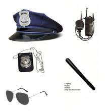 万圣节角色扮演套装，包括帽子、徽章、对讲机、警棍、时尚眼镜、派对服装道具 - 彩色 - 查看 2