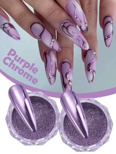 紫色镜面效果粉，金属镜面颜料，哑光紫色美甲装饰粉 2 件/套 (1 克/件)
