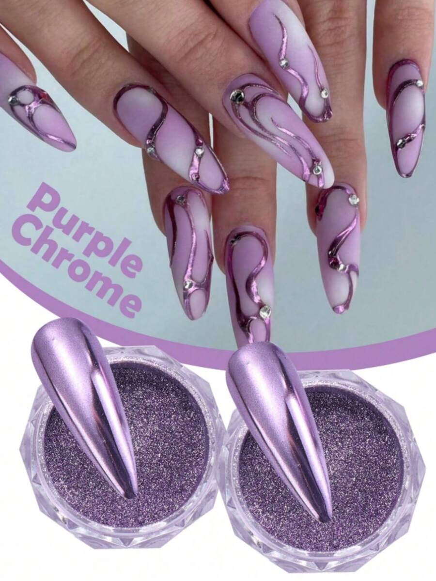 Purple Mirror Effect Powder, Metal Mirror Pigment, Matte Purple Nail Art Decoration 2Pcs/Set (1G/Pcs) - Multicolor - View 1