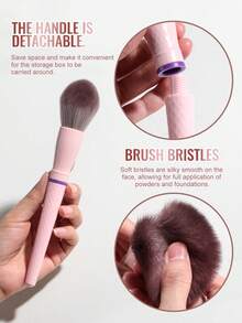 BS-MALL 旅行便携可拆卸化妆刷套装，柔软刷毛，精准上妆，包含眼影刷、遮瑕刷、高光刷、粉底刷、腮红刷 - 粉色 - 查看 2