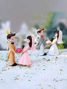 1 Set Resin Couple Figurine Miniature Ornament, Hand-In-Hand Garden Sculpture For Valentine's Day, Wedding Ceremony, Photography Prop, Bouquet Couple Miniature Plastic Decor - Multiple Styles - View 4