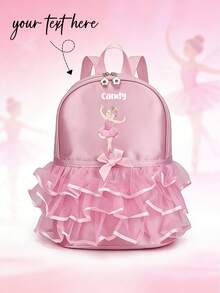 Personalized Custom Back To School Mini Casual Backpack, Simple And Exquisite Design, Versatile And Practical. Solid Color Design Accented With Bows And Lace Trim, Decorated With Ballet Style Patterns. Perfect For Daily Use, Outings, Shopping And School. Also A Great Birthday Or Back To School Gift. - Multicolor - View 2