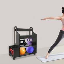 LYNICESHOP Rolling Gym Equipment Storage Rack Modern Yoga Mat Holder Multi-Functional Workout Equipment Organizer With Lockable Wheels And Hooks For Home Gym Exercise, Black Holiday Gift (US Stock) Faster Delivery - Default - View 6