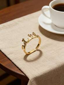 Open Adjustable Custom Arabic Name Rings For Women Men 18K Gold Plated Stainless Steel Ring Waterproof Arac Style Customized Jewelry Daily Wear - Multicolor - View 2