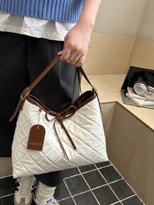 2026 New Retro Niche Rhombus Tote Bag, Large Capacity Commuter Bucket Bag, Artistic High-End Handbag For Women - White - View 4