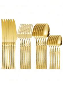 4/24pcs Creative Hammer Design Handle High Quality Stainless Steel Cutlery Set Including Dinner Spoon, Tea Spoon, Dinner Fork, Dinner Knife, Reusable Cutlery Set, Luxury Tableware Set, Suitable For Home, Restaurant, Hotel, Party, Wedding, Holiday, Family Gathering, Housewarming, Easter, Mother's Day And Other Occasions, Exquisite Kitchen Accessory - Gold - View 8
