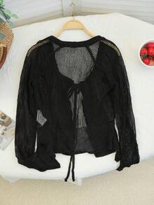 New Arrival Spring/Summer Sexy Black Hollow-Out Sheer Cover Up Knit Top For Women - Black - View 4