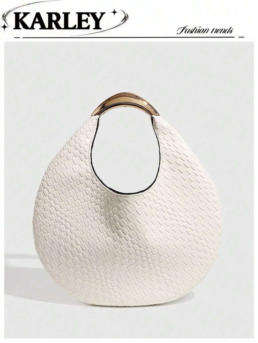 极简编织手提包，女士白色时尚托特包，新款钱包，时尚女士包，新月形包 - 白色 - 查看 1