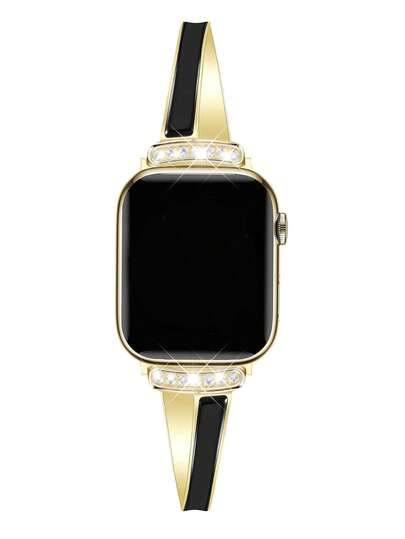 女性用薄型ゴールドトーンバンド、Apple Watch 38/40/41/42/44/45/46/49mm対応、デザイナーズシャイニーファッションブレスレット、調節可能なメタルレディースストラップ、休日や誕生日プレゼントに最適、シリーズ11/10/9/8/7/6/5/4/3/2/1/SE/Ultraに輝きを添えます