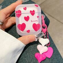 Pink Heart Element Soft Thick Bluetooth Earphone Case Heart-Patterned Heart-Shaped Frame Design Compatible With Airpods Pro 3/ 4, 3, 1/2, Pro, Pro 2 Bluetooth Earphone Case Protective Cover Spring Birthday Gift Party Case - Multicolor - View 3