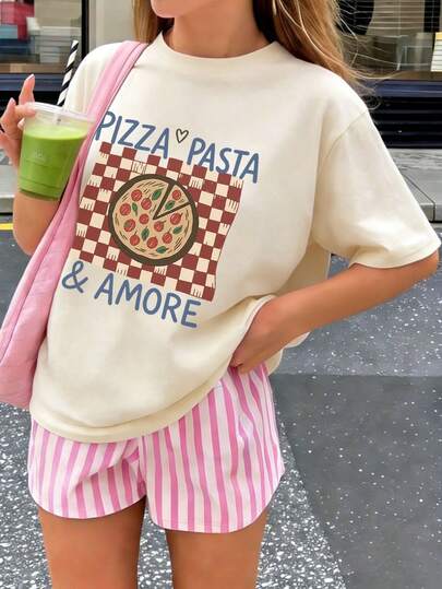 1pc Tween Girl Printed Short Sleeve T-Shirt, Student Youth Clothing, Summer Gift For Kids