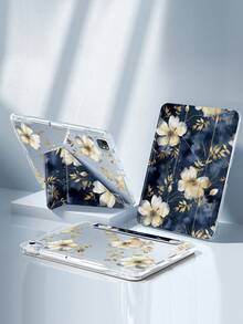 Flower A Cute Cartoon Floral Pattern Double-Sided Acrylic Transparent Crystal Back Cover, Shock-Absorbing, Suitable For IPad 7th, 8th, 10th Generation (10.2 Inch), Built-In Pencil Slot, Support Sleep/Wake Function, Ideal Gift Choice - Multicolor - View 4