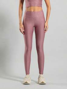 FITNATION Leggings Set With Waistband Pocket + Longline Cropped Top In Micro-Ribbed Fabric With SHINE And HIGH Elasticity And Support. - Rosa Oxidada - Ver 2