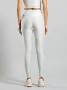 FITNATION Leggings Set With Waistband Pocket + Longline Cropped Top In Micro-Ribbed Fabric With SHINE And HIGH Elasticity And Support. - Hielo - Ver 3
