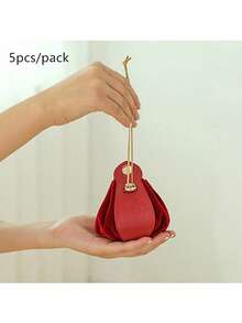 1pc Velvet Gift Packaging Bag, Leather Handle Wedding Candy Pouch, Drawstring Velvet Gift Bag, High-End Wedding Favor Bag - Multicolor - View 11