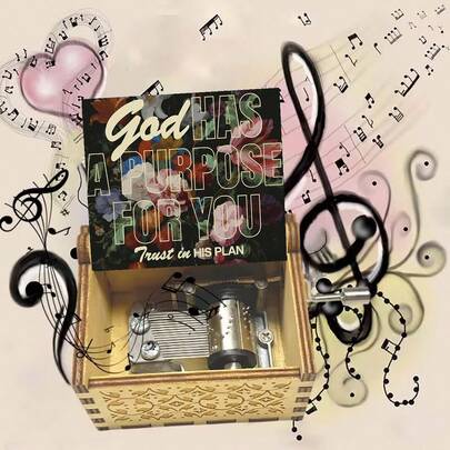 Hand Crank Wooden Music Box - "God Has A Purpose For You" Floral Design, Plays "You Are My Sunshine", No Battery Needed, Perfect Christian Gift For Loved Ones