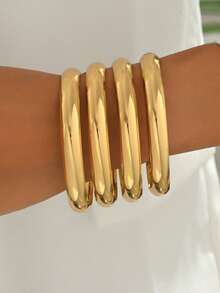 4pcs/Set Elegant Multi-Layer Smooth Bangle Bracelet Set For Women - Geometry - View 2