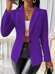Women's Elegant Purple Long Sleeve Regular Length Blazer Jacket With Button Closure Spring - Purple - View 4