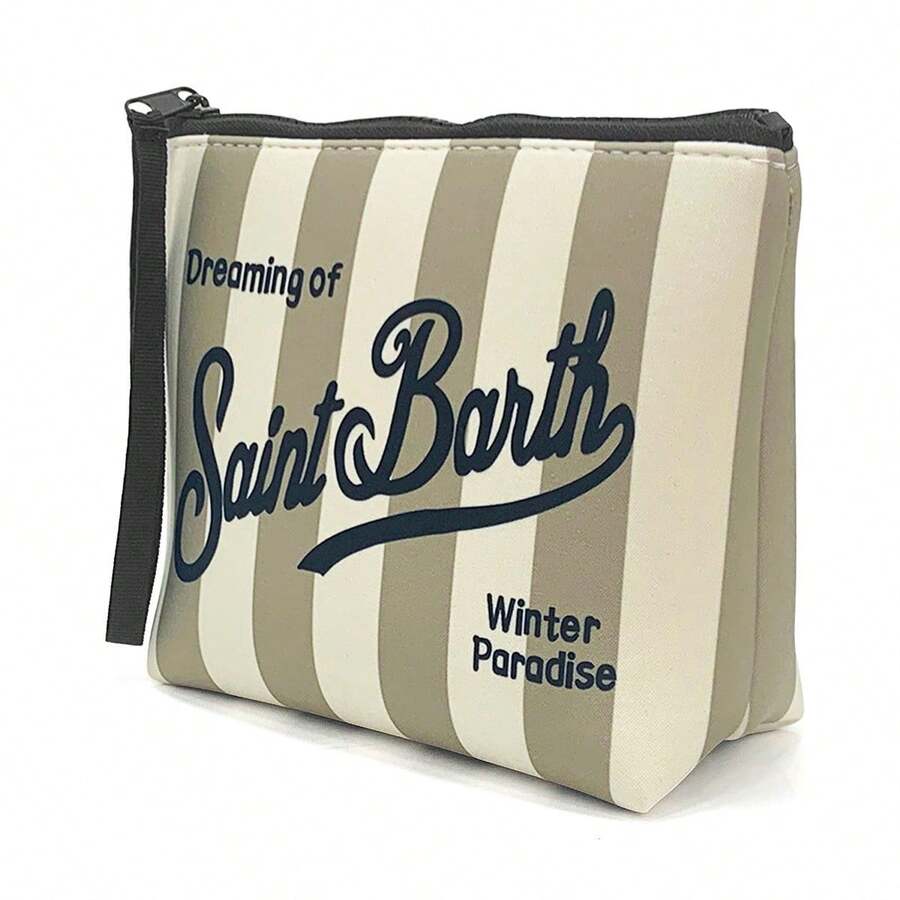 All-In-One Travel Toiletry Bag, S-Saint B-Barth Material, Portable Striped Toiletry Bag, Cosmetic Bag, Handbag, Cosmetic Bag, Waterproof Travel Bag, Travel Organizer With Zipper, Lightweight Makeup Case, Unisex Travel Gift. - 灰色 - 查看 1