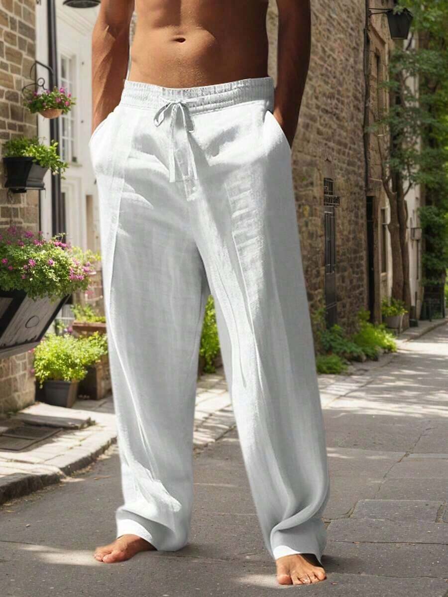 Men's Linen Wide Leg Casual Pants Are Loose Fitting, Breathable And Comfortable, Suitable For All Seasons And Versatile - 白色 - 查看 1