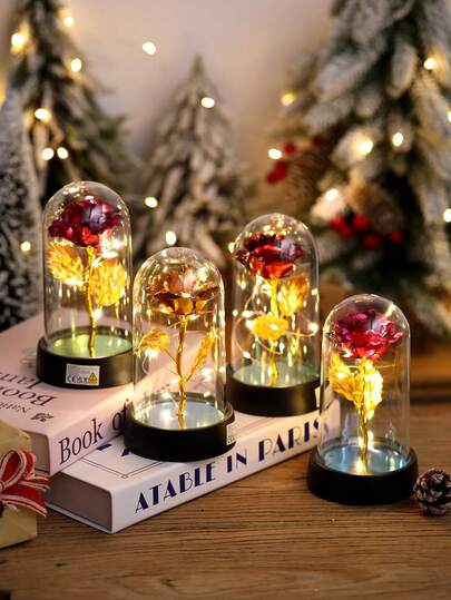 1pc Gold Foil Artificial Rose Nightlight, Home Decor Lamp, Suitable For Valentine's Day, Wedding, Party, Birthday Decoration, Birthday Gift, Valentine's Gift, Mother's Day Gift (Warm Light)