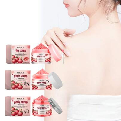 EELHOE 草莓身体/手足/唇部磨砂膏 - 滋养去角质产品，适用于手部、足部、唇部、面部和身体，保湿柔滑