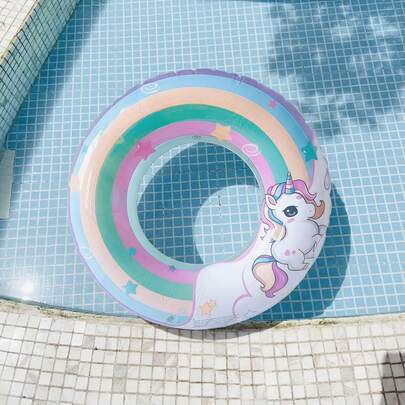 1pc Cartoon Rainbow Pony Inflatable Swimming Ring, Summer Water Party Decoration & Accessory For Adults & Kids