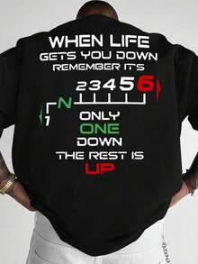 Camiseta para hombre con estilo urbano y estampados de temática motivacional - Negro - Ver 6