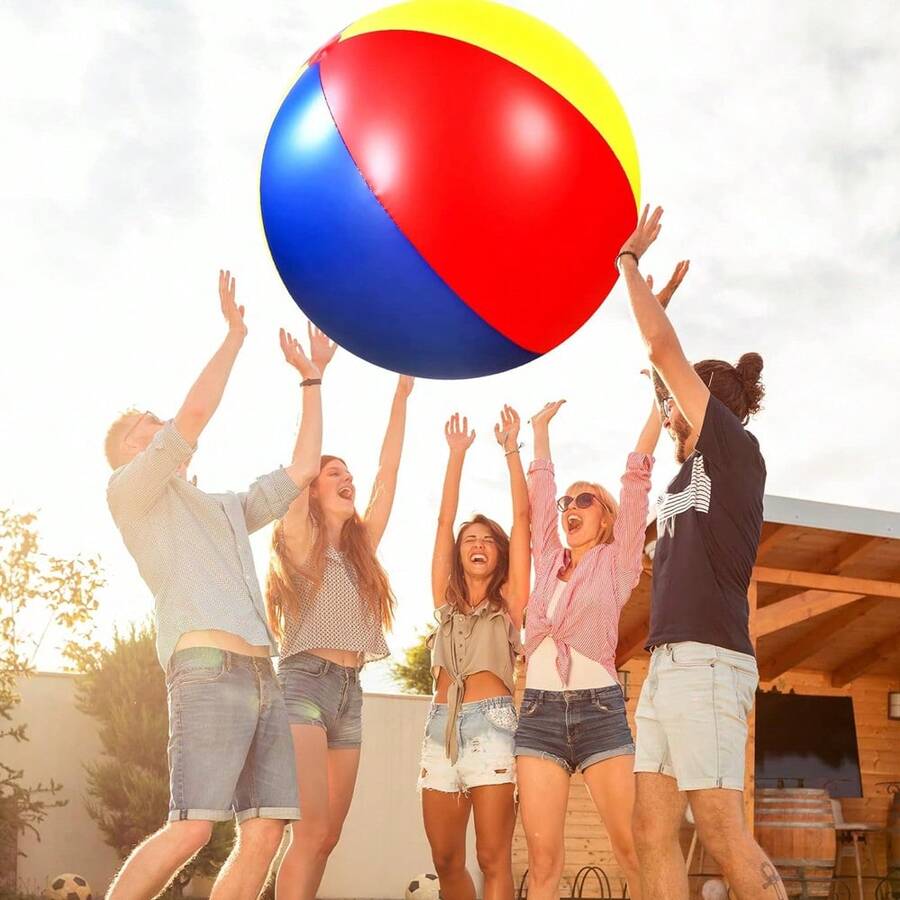 1pc Inflatable Giant Oversized Colorful Ball, Thick PVC Material Durable Portable Large Rainbow Balloon, Summer Water Game Ball For Pool Beach Party Group Throwing Activity