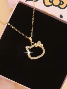 SANRIO Cute Sweet Cat Pendant Necklace, Suitable As Birthday Gift For Girlfriend (Excluding Gift Box) - Gold - View 2
